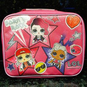 BOGO - LOL Lunch Bag Born to Rock with freeze insert & plastic food holder pink